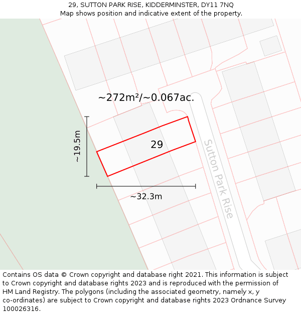 29, SUTTON PARK RISE, KIDDERMINSTER, DY11 7NQ: Plot and title map