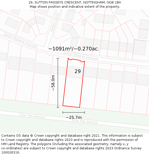 29, SUTTON PASSEYS CRESCENT, NOTTINGHAM, NG8 1BX: Plot and title map