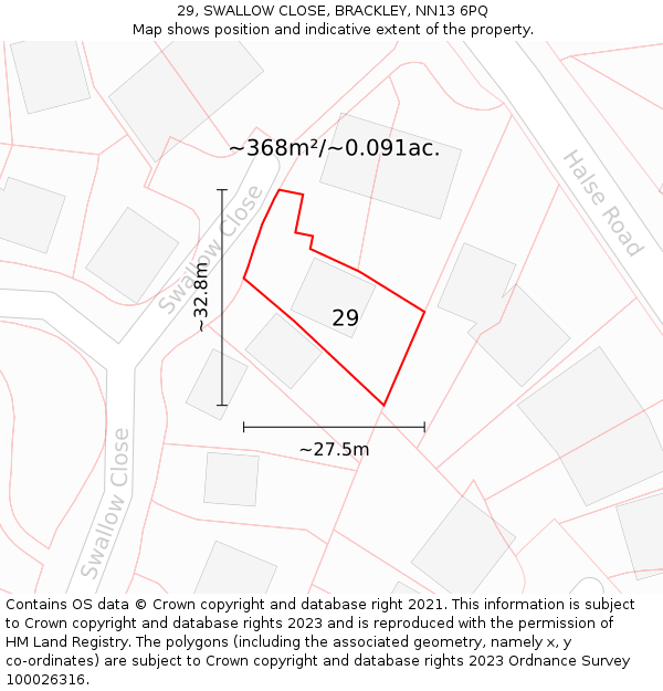 29, SWALLOW CLOSE, BRACKLEY, NN13 6PQ: Plot and title map