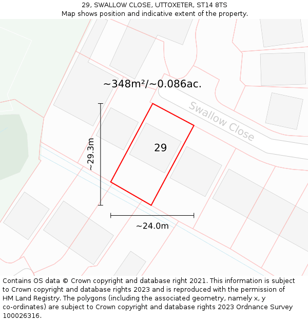 29, SWALLOW CLOSE, UTTOXETER, ST14 8TS: Plot and title map
