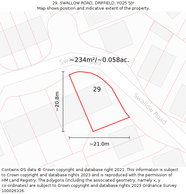 29, SWALLOW ROAD, DRIFFIELD, YO25 5JY: Plot and title map