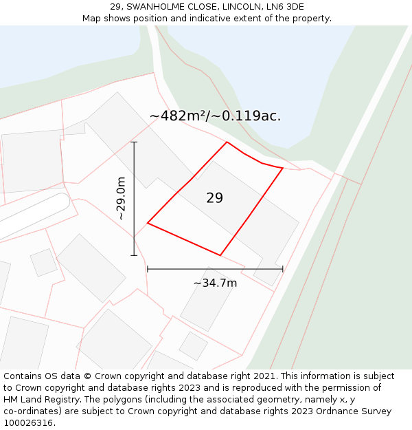 29, SWANHOLME CLOSE, LINCOLN, LN6 3DE: Plot and title map