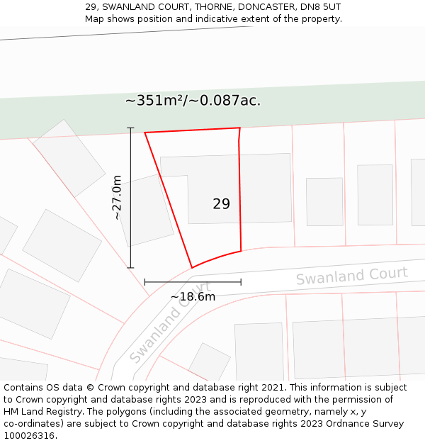 29, SWANLAND COURT, THORNE, DONCASTER, DN8 5UT: Plot and title map
