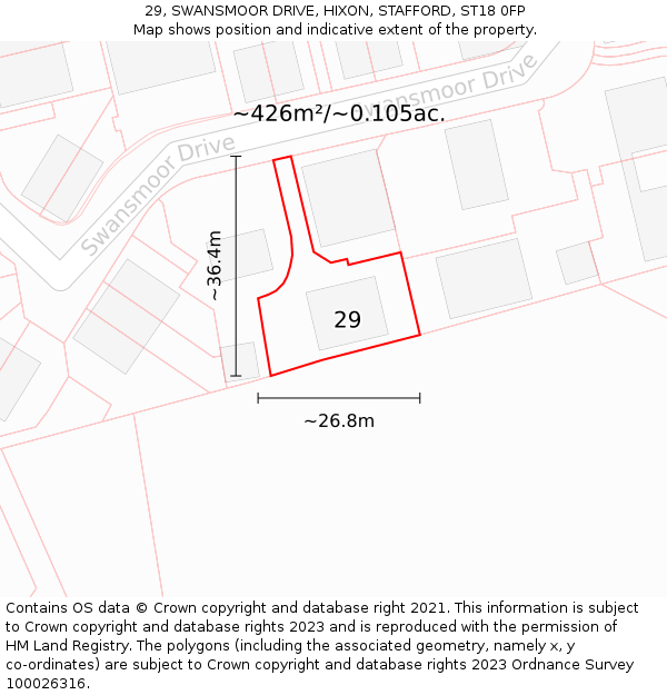 29, SWANSMOOR DRIVE, HIXON, STAFFORD, ST18 0FP: Plot and title map