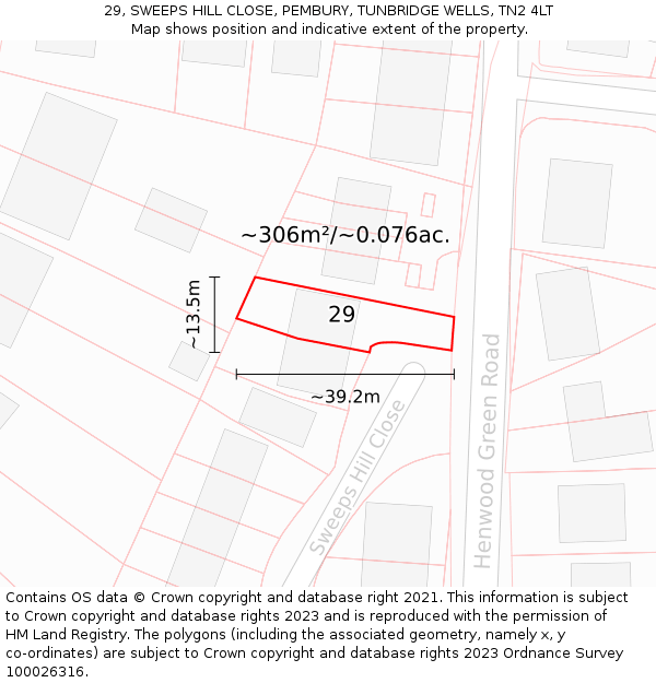 29, SWEEPS HILL CLOSE, PEMBURY, TUNBRIDGE WELLS, TN2 4LT: Plot and title map