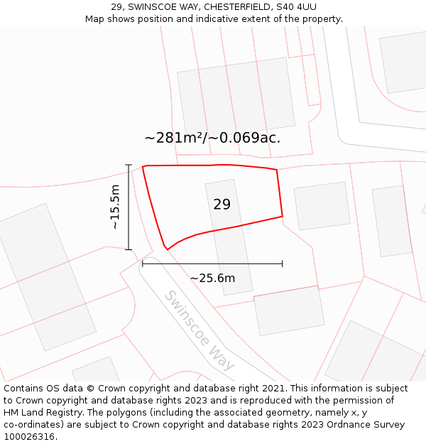 29, SWINSCOE WAY, CHESTERFIELD, S40 4UU: Plot and title map