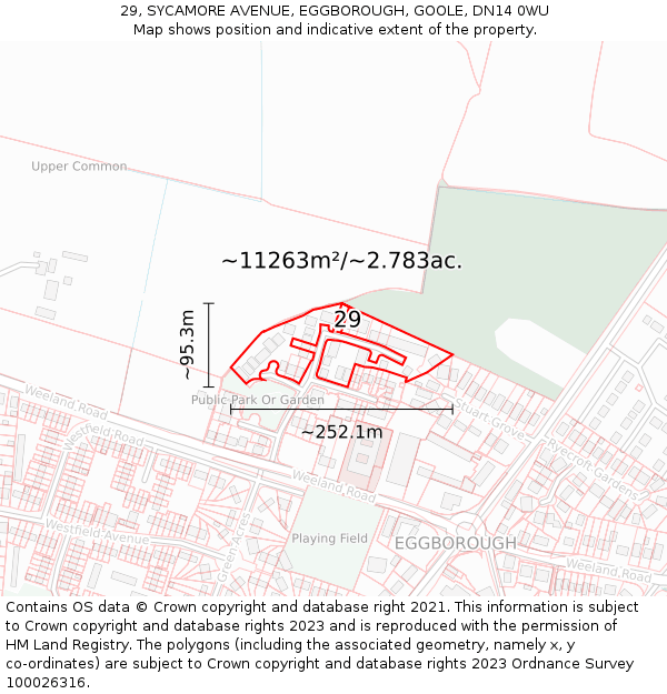 29, SYCAMORE AVENUE, EGGBOROUGH, GOOLE, DN14 0WU: Plot and title map