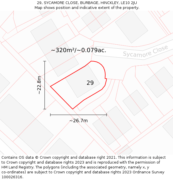 29, SYCAMORE CLOSE, BURBAGE, HINCKLEY, LE10 2JU: Plot and title map