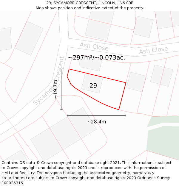 29, SYCAMORE CRESCENT, LINCOLN, LN6 0RR: Plot and title map