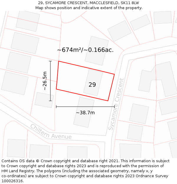 29, SYCAMORE CRESCENT, MACCLESFIELD, SK11 8LW: Plot and title map