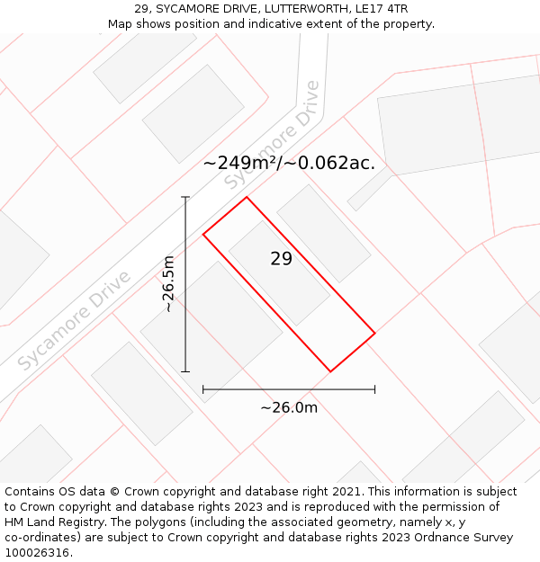 29, SYCAMORE DRIVE, LUTTERWORTH, LE17 4TR: Plot and title map