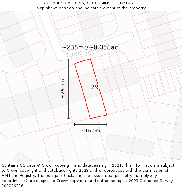 29, TABBS GARDENS, KIDDERMINSTER, DY10 2DT: Plot and title map
