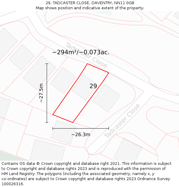 29, TADCASTER CLOSE, DAVENTRY, NN11 0GB: Plot and title map