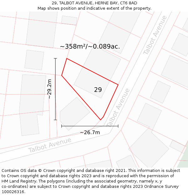 29, TALBOT AVENUE, HERNE BAY, CT6 8AD: Plot and title map