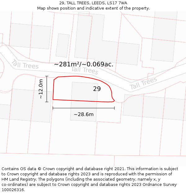 29, TALL TREES, LEEDS, LS17 7WA: Plot and title map