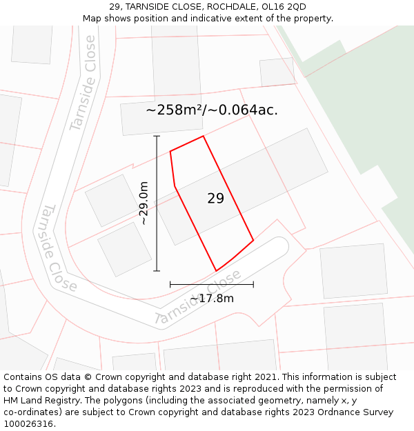 29, TARNSIDE CLOSE, ROCHDALE, OL16 2QD: Plot and title map