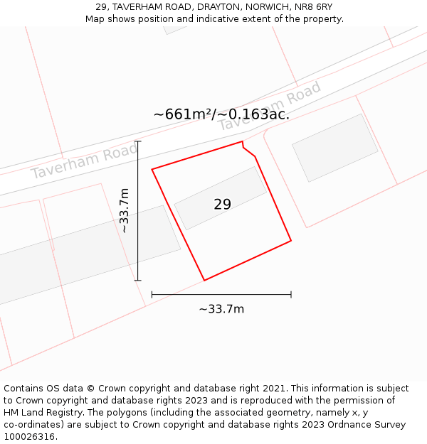 29, TAVERHAM ROAD, DRAYTON, NORWICH, NR8 6RY: Plot and title map