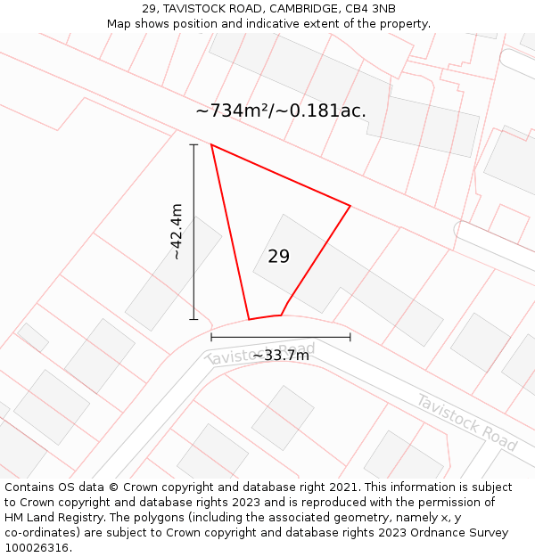 29, TAVISTOCK ROAD, CAMBRIDGE, CB4 3NB: Plot and title map