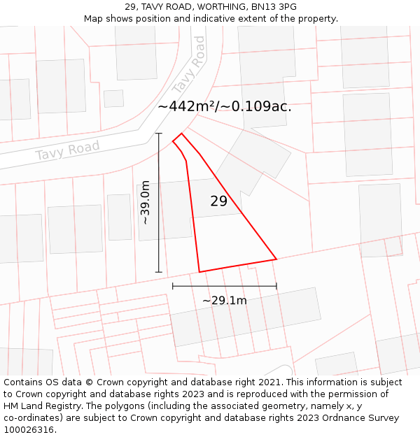 29, TAVY ROAD, WORTHING, BN13 3PG: Plot and title map
