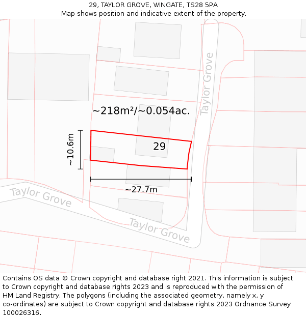 29, TAYLOR GROVE, WINGATE, TS28 5PA: Plot and title map