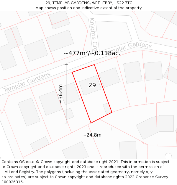 29, TEMPLAR GARDENS, WETHERBY, LS22 7TG: Plot and title map