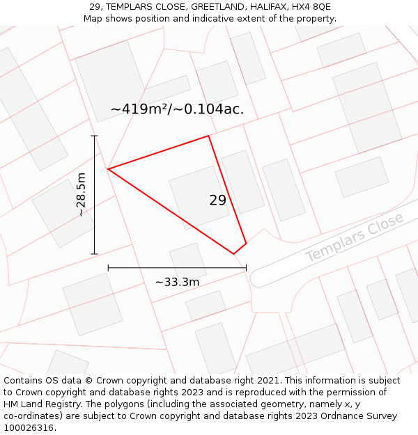 29, TEMPLARS CLOSE, GREETLAND, HALIFAX, HX4 8QE: Plot and title map