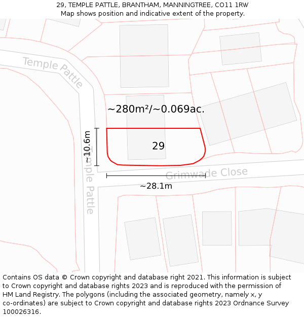 29, TEMPLE PATTLE, BRANTHAM, MANNINGTREE, CO11 1RW: Plot and title map