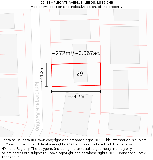 29, TEMPLEGATE AVENUE, LEEDS, LS15 0HB: Plot and title map
