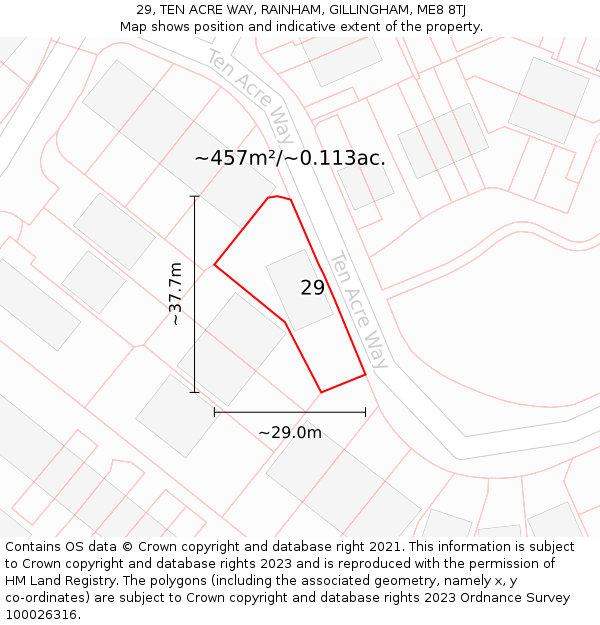 29, TEN ACRE WAY, RAINHAM, GILLINGHAM, ME8 8TJ: Plot and title map