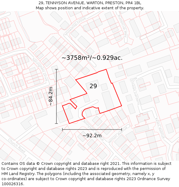 29, TENNYSON AVENUE, WARTON, PRESTON, PR4 1BL: Plot and title map