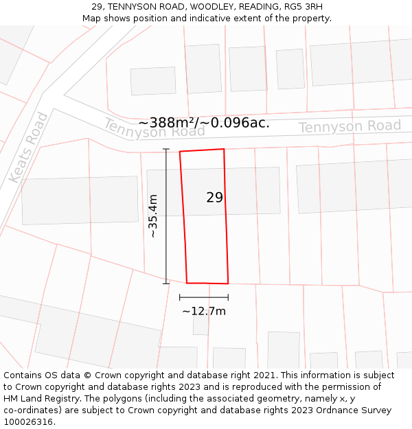 29, TENNYSON ROAD, WOODLEY, READING, RG5 3RH: Plot and title map