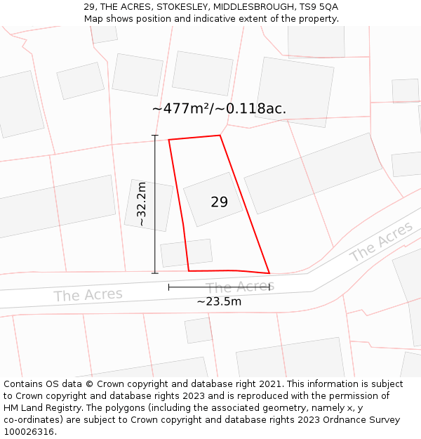 29, THE ACRES, STOKESLEY, MIDDLESBROUGH, TS9 5QA: Plot and title map