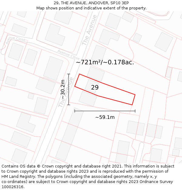 29, THE AVENUE, ANDOVER, SP10 3EP: Plot and title map