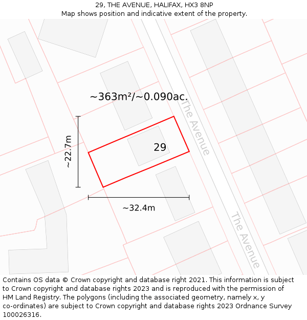 29, THE AVENUE, HALIFAX, HX3 8NP: Plot and title map