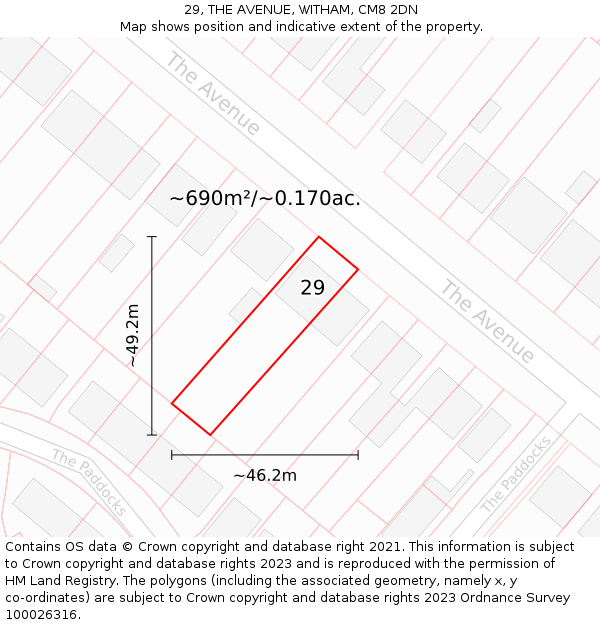 29, THE AVENUE, WITHAM, CM8 2DN: Plot and title map