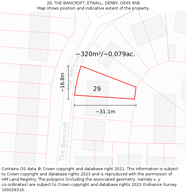 29, THE BANCROFT, ETWALL, DERBY, DE65 6NE: Plot and title map