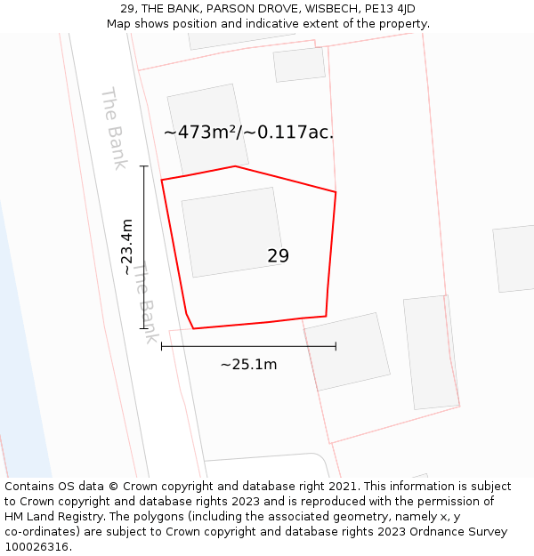 29, THE BANK, PARSON DROVE, WISBECH, PE13 4JD: Plot and title map