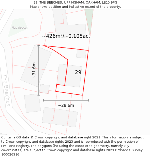29, THE BEECHES, UPPINGHAM, OAKHAM, LE15 9PG: Plot and title map