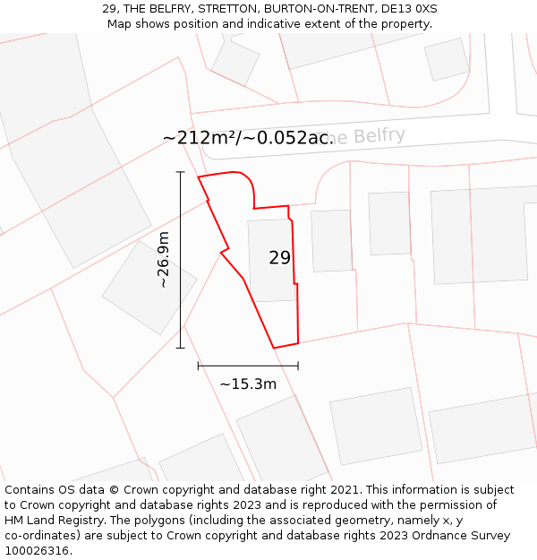 29, THE BELFRY, STRETTON, BURTON-ON-TRENT, DE13 0XS: Plot and title map
