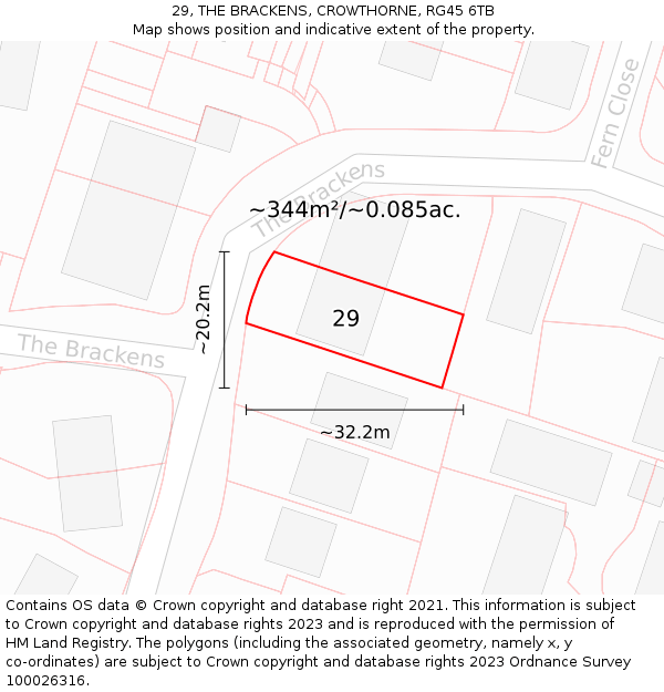 29, THE BRACKENS, CROWTHORNE, RG45 6TB: Plot and title map