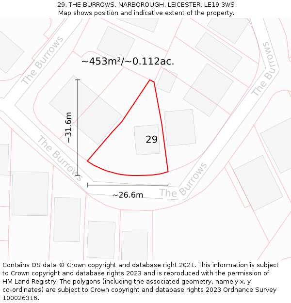 29, THE BURROWS, NARBOROUGH, LEICESTER, LE19 3WS: Plot and title map
