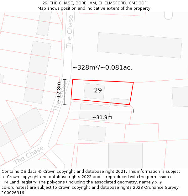 29, THE CHASE, BOREHAM, CHELMSFORD, CM3 3DF: Plot and title map