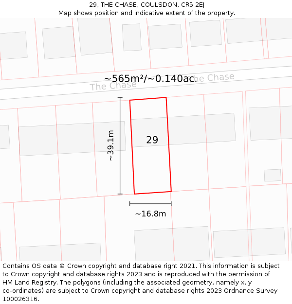 29, THE CHASE, COULSDON, CR5 2EJ: Plot and title map