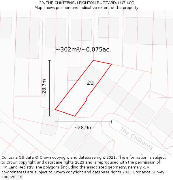 29, THE CHILTERNS, LEIGHTON BUZZARD, LU7 4QD: Plot and title map