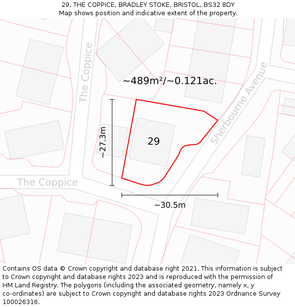29, THE COPPICE, BRADLEY STOKE, BRISTOL, BS32 8DY: Plot and title map