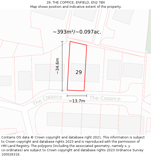 29, THE COPPICE, ENFIELD, EN2 7BX: Plot and title map