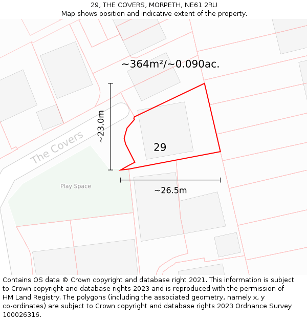 29, THE COVERS, MORPETH, NE61 2RU: Plot and title map
