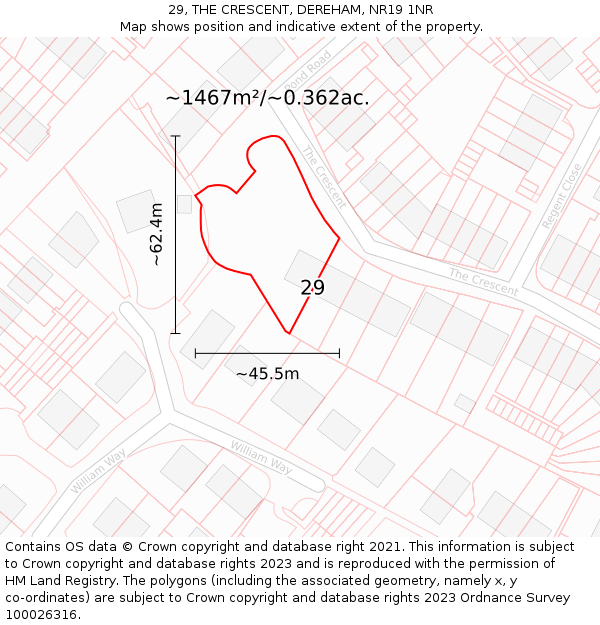 29, THE CRESCENT, DEREHAM, NR19 1NR: Plot and title map