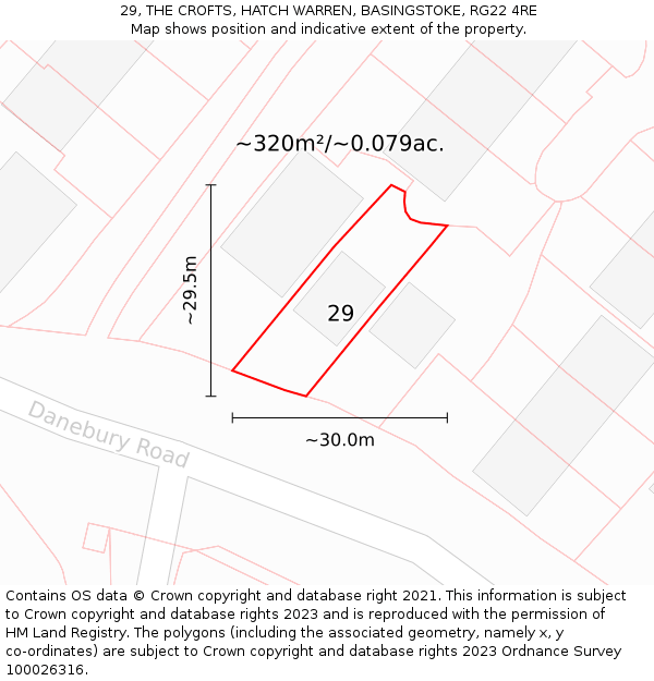 29, THE CROFTS, HATCH WARREN, BASINGSTOKE, RG22 4RE: Plot and title map