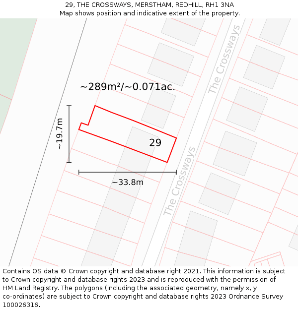 29, THE CROSSWAYS, MERSTHAM, REDHILL, RH1 3NA: Plot and title map